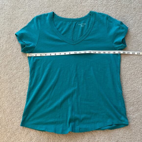 Eileen Fisher Teal Organic Cotton V-Neck Short Sleeve Tee Shirt Sz XS Minimalist - Picture 5 of 6